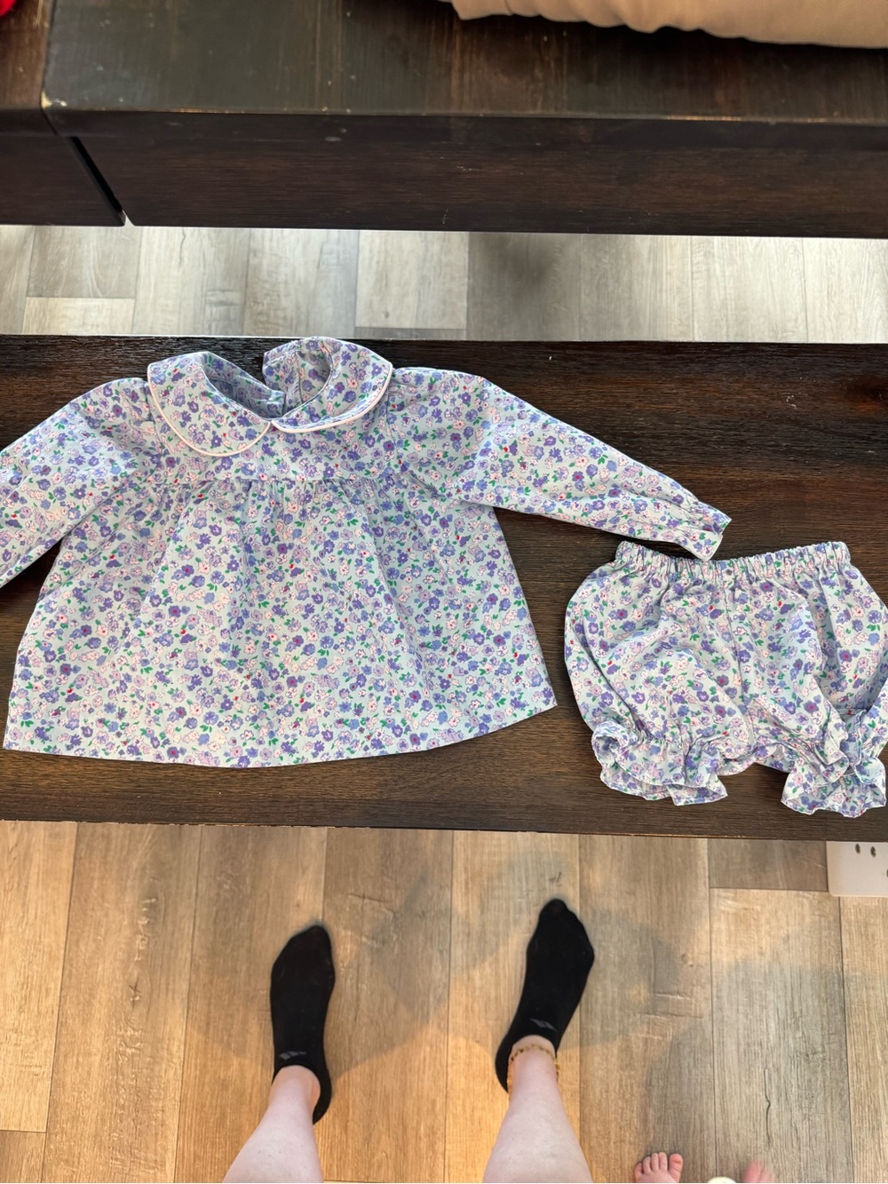 The Beaufort Bonnet Company Floral Light Blue and Purple Baby Outfit